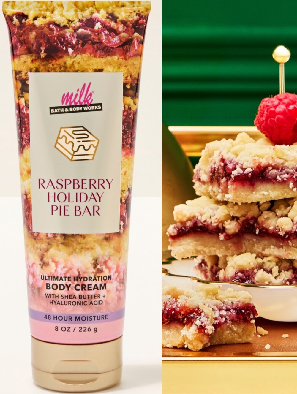 Bath & Body Works Raspberry Holiday Pie Bar Body Cream 8oz NEW RARE
